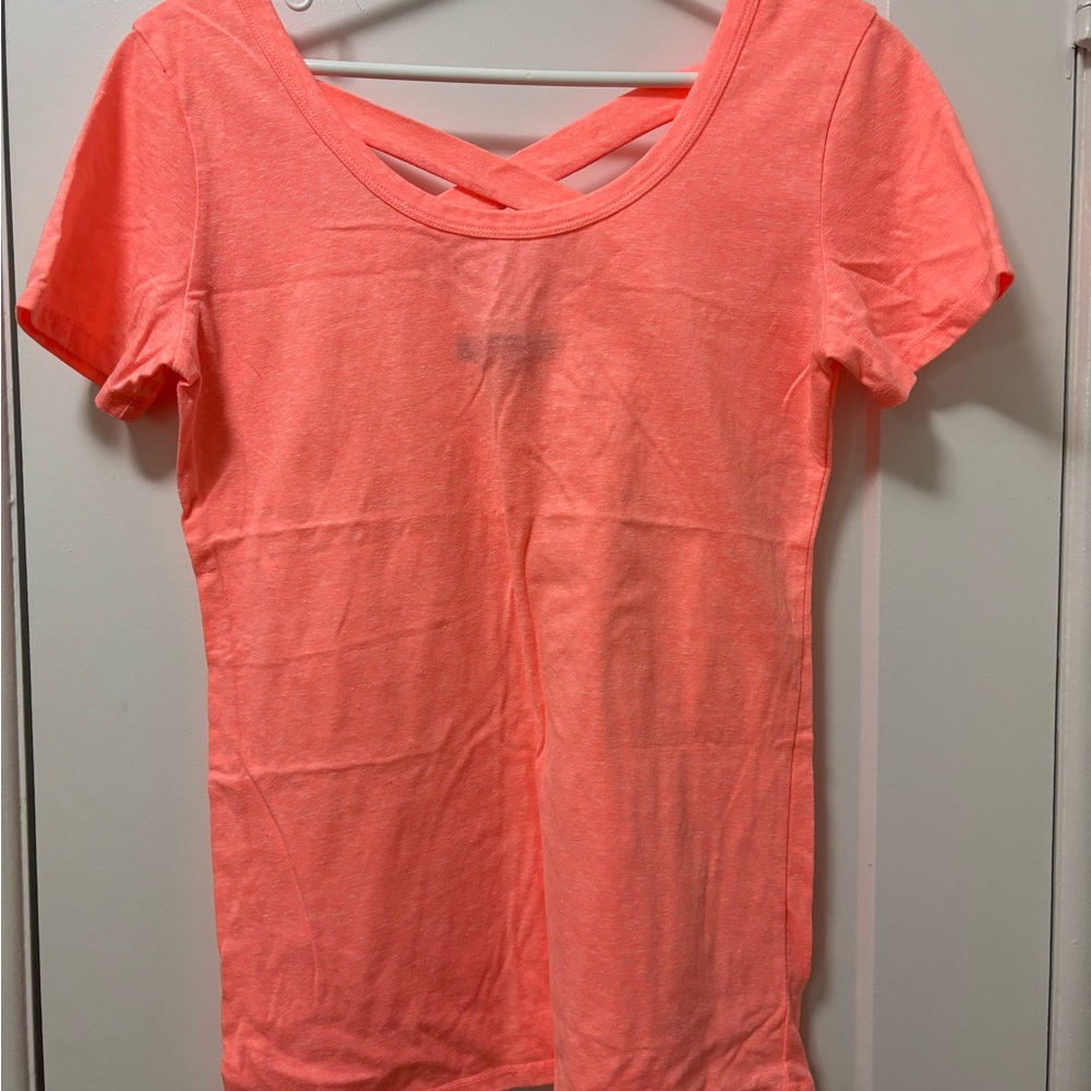 Women's Coral T-Shirt with Cross Back Detail
